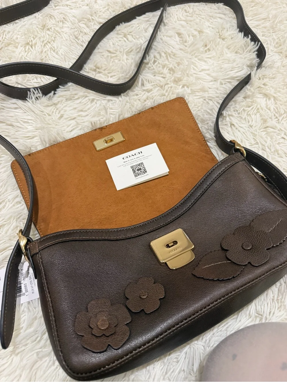 Coach CDY43 Etta Small Flap Shoulder Bag With Floral Applique Maple NWT